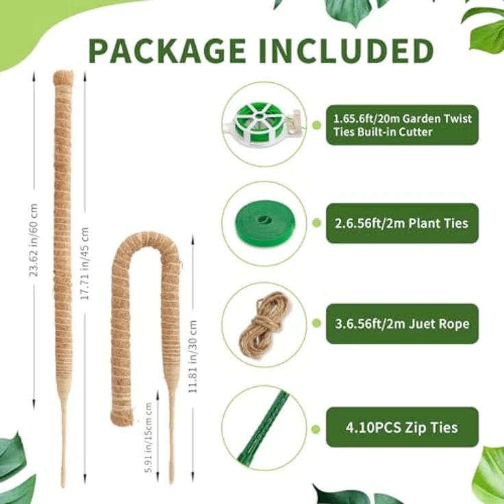 CNMTCCO 2 Stück 60 cm Moosstab für Kletterpflanzen, Rankhilfe aus Kokosfaser mit Zubehör für Indoor Monstera und Philodendron – Bild 2