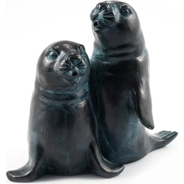 Esotec Wasserspeierfigur Seehunde-Paar, wetterfeste Teichstatue aus Polyresin, inklusive Silikonschlauch, 260 x 160 x 220 mm
