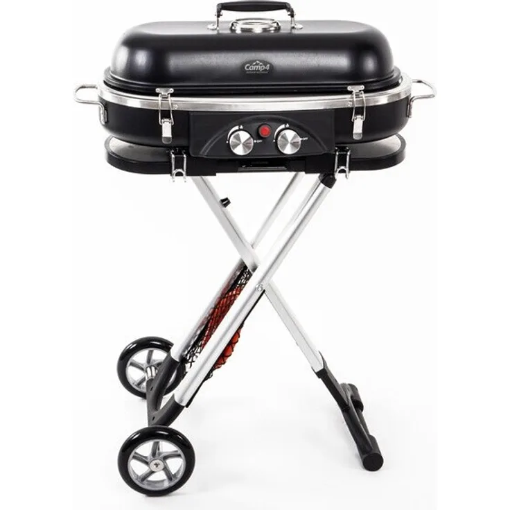 Camp4 Reimo Trolley Grill mit 2 Kochplatten, Trolley-System, 2 Ablagen und zusätzlicher Netz-Ablage