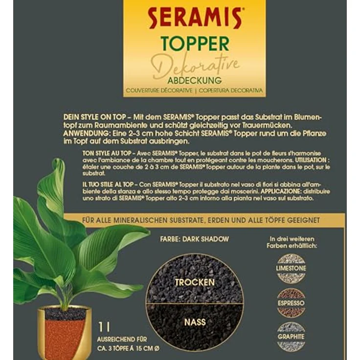 Seramis Pflanzgranulat Topper dark shadow, dekorative Abdeckung für Innen & Außen, 1 L – Bild 6