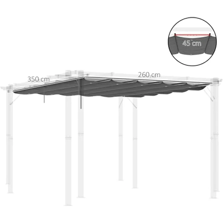 Outsunny Ersatzdach für Pergola, 3,5 x 2,5 m, Schattenabdeckung mit Entwässerungslöchern, 180 g/m², grau – Bild 7
