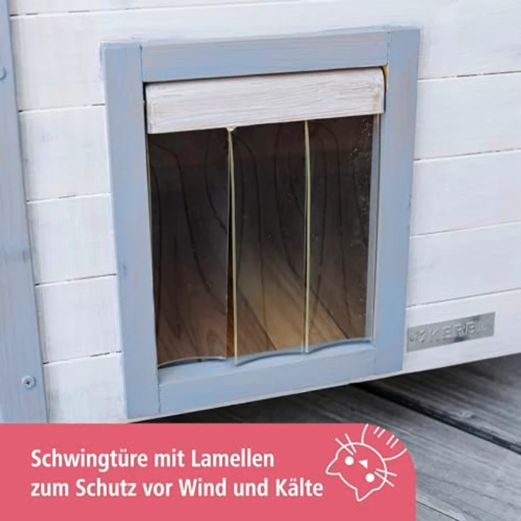 Kerbl Katzenhaus Lodge Ontario, 2-stöckig mit Schwingtüre und Bitumendach, wetterfest 77 cm x 50 cm x 73 cm – Bild 4