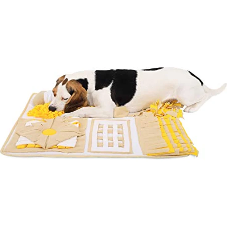 lionto Schnüffelteppich, Tier-Intelligenzspielzeug für Hunde, 70 x 60 cm, gelb-braun, mit Anti-Rutsch-Beschichtung – Bild 1