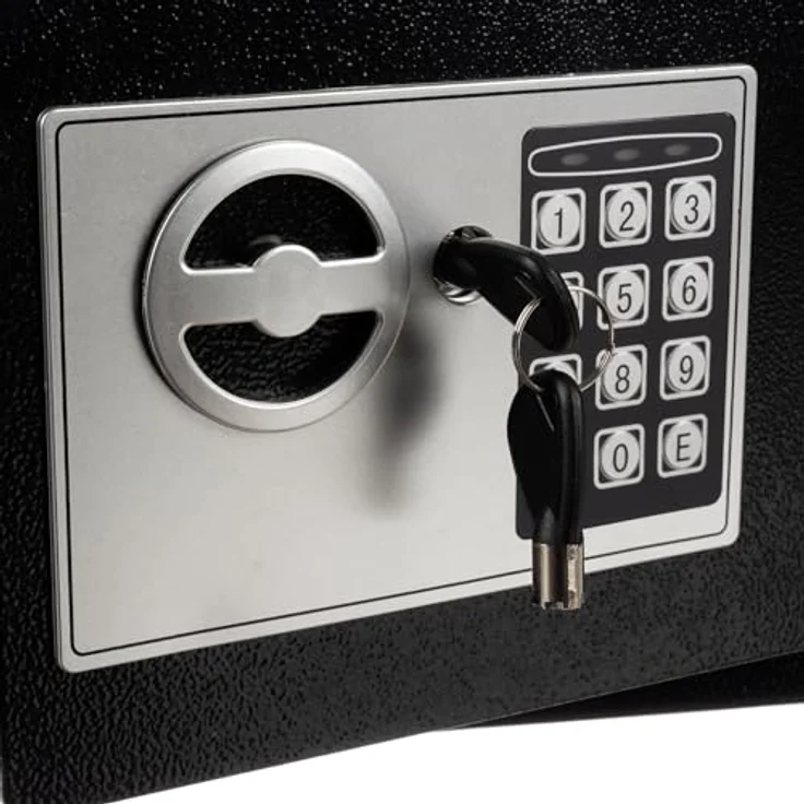 MT MALATEC Heimtresor Tresor Elektronischer Safe mit Zahlenschloss und Schlüsselcode 22627, Schwarz, 10 Liter Kapazität, Wandmontage möglich – Bild 4