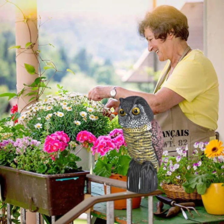 Relaxdays Vogelschreck Eule, stehende Dekofigur mit Wackelkopf, Vogelabwehr für Garten, Balkon und Terrasse, Mehrfarbig, 1 Stück – Bild 2