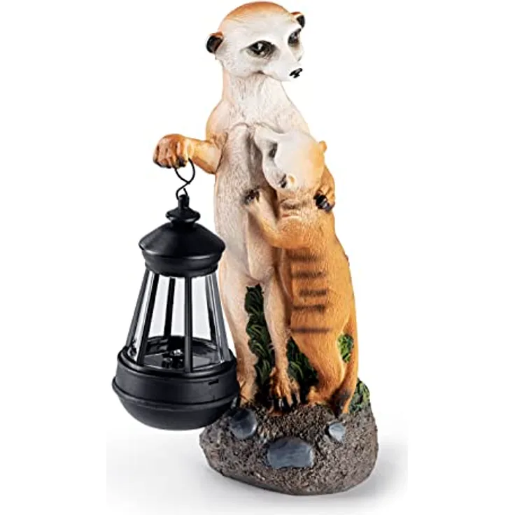 EASYmaxx Solar-LED Erdmännchen-Familie | handbemalt & kabellos mit automatischem Tageslichtsensor | 8 Std. Leuchtdauer | 30 x 14 x 11 cm