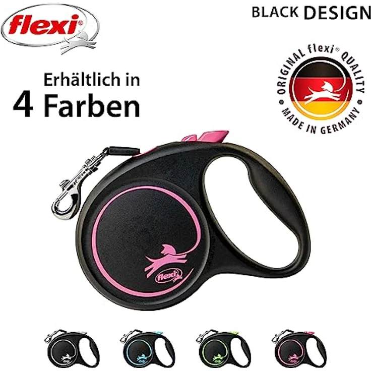 flexi Flexileine BLACK DESIGN Gurt pink, Hundeleine mit perfektioniertem Gurtauslauf und verchromtem Haken – Bild 4
