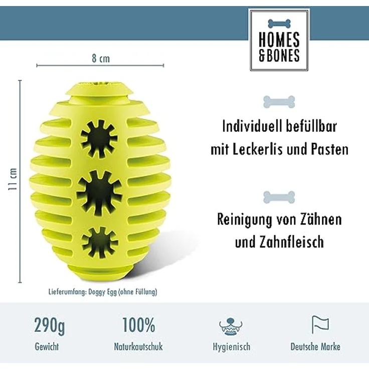 Homes&Bones Doggy Egg Hundespielzeug befüllbar aus Naturkautschuk zur Hundebeschäftigung als Futterball, Wurfspielzeug & Intelligenzspielzeug für mittlere bis große Hunde grün – Bild 3