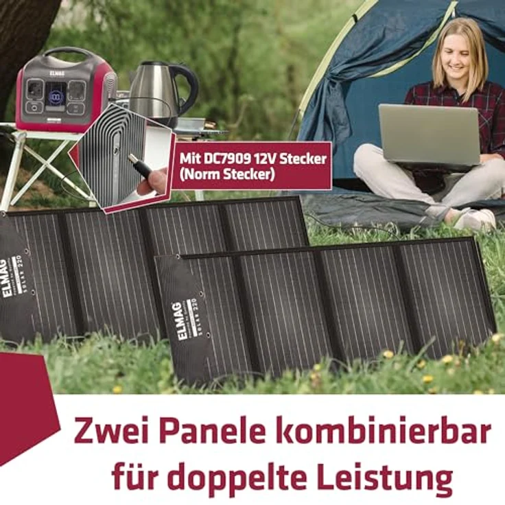 Elmag Faltbares Solarpanel SOLAR 100 DUO, monokristallin, 2x100Wp, kompaktes Design mit integrierten Stützfüßen und Befestigungsösen – Bild 5