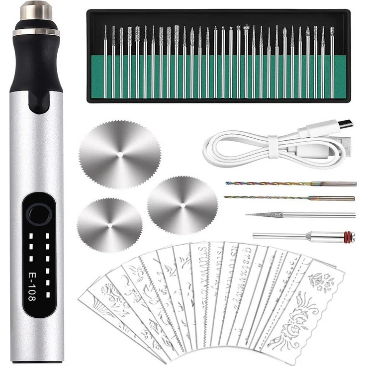 SinLaw Elektro-Gravierstift, kabelloser DIY Graviergerät mit USB-Aufladung, 3 Geschwindigkeitsstufen, Schutz vor Stromausfall
