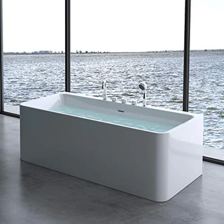 doporro Design-Badewanne Vicenza601 180x80x57cm komplett zur Wandmontage mit Ablaufgarnitur inkl. Armaturen und Überlauf aus Acryl in Weiß und DIN-Anschlüssen – Bild 2