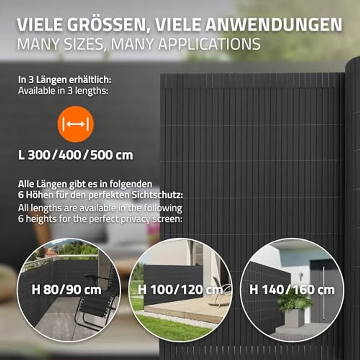 ECD Germany PVC Sichtschutzmatte 160x400 cm, Anthrazit, UV-beständig, wasserdicht, Windschutz mit 3-Gewicht-Verstärkung für Garten und Balkon – Bild 5