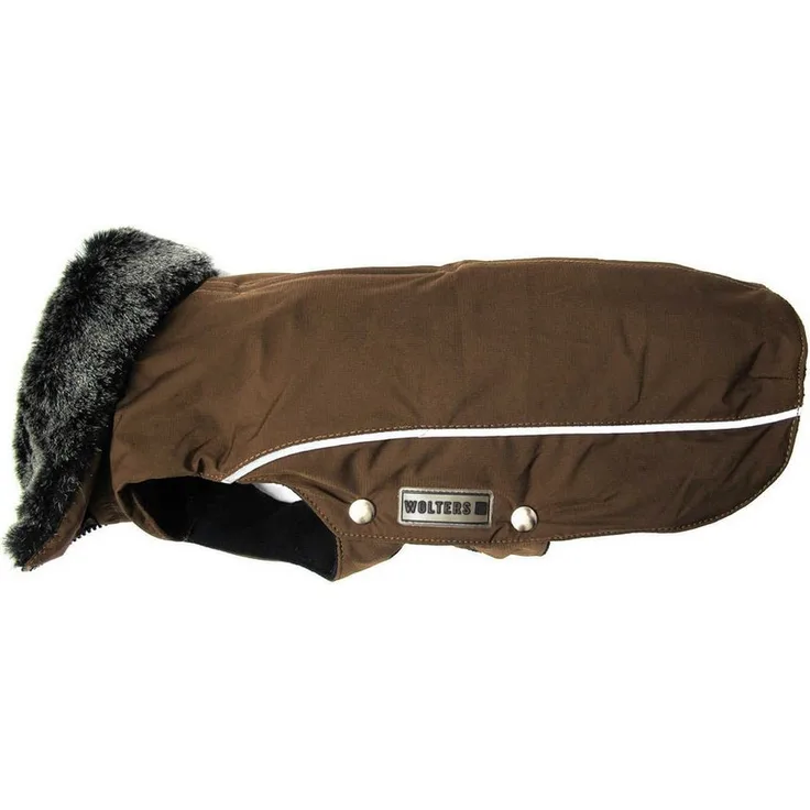 Wolters Hundemantel Winterjacke Amundsen für Dackel, Polyester mit Webpelzkragen, wasser- und schmutzabweisend, reflektierend, 100 % PFC-frei, 10.000 mm Wassersäule, blau
