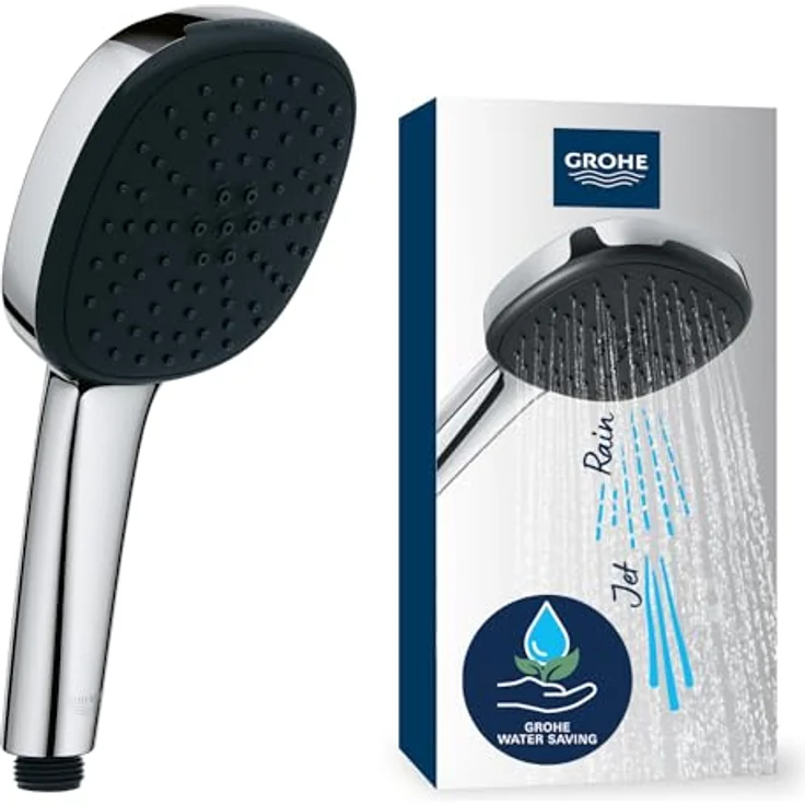 Grohe Handbrause 2 Strahlarten Vitalio Comfort 110 chrom, Rain und Jet Strahl, Wasser Saving Plus Technologie – Bild 1