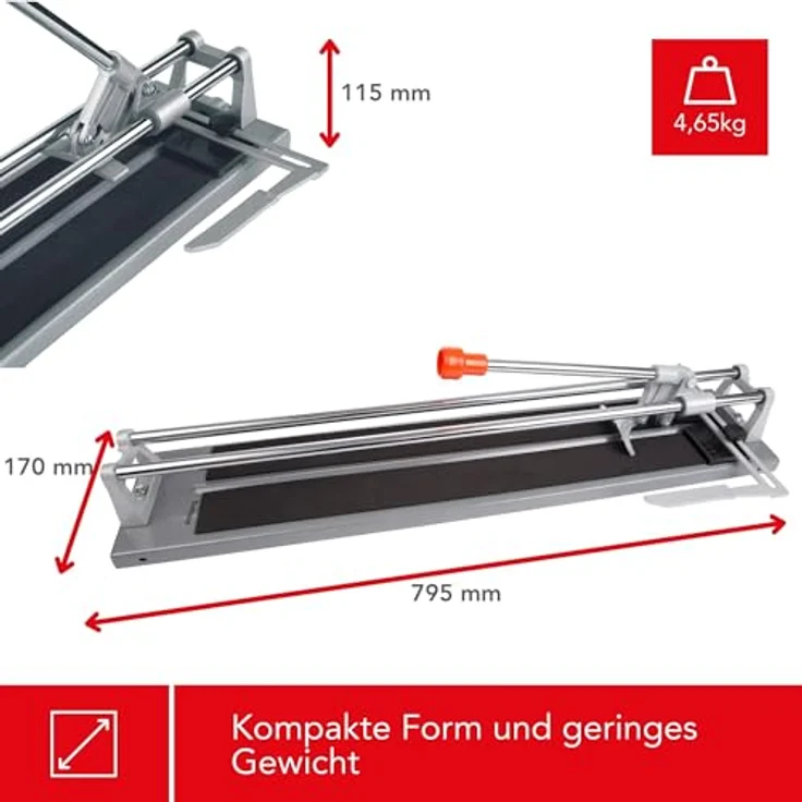 Toolland Fliesenschneider, manuell, 22 mm Schnittrad, 600 mm Schnittlänge, Aluminium und verchromter Stahl – Bild 5