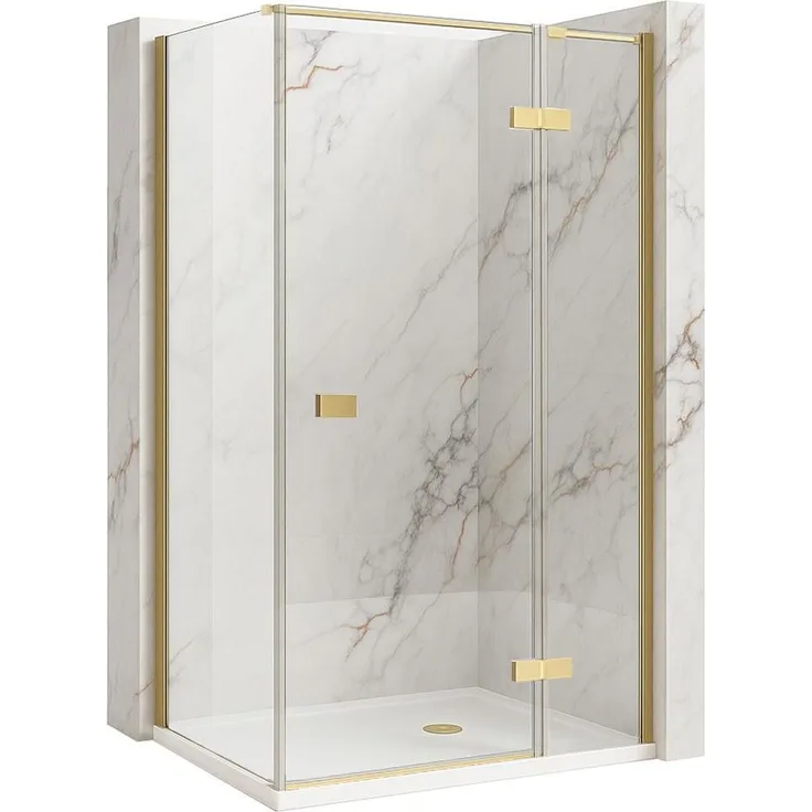 Rea Duschkabine Atlas 120X100 Left, Modernes Design mit gebürstetem Gold und Sicherheitsglas