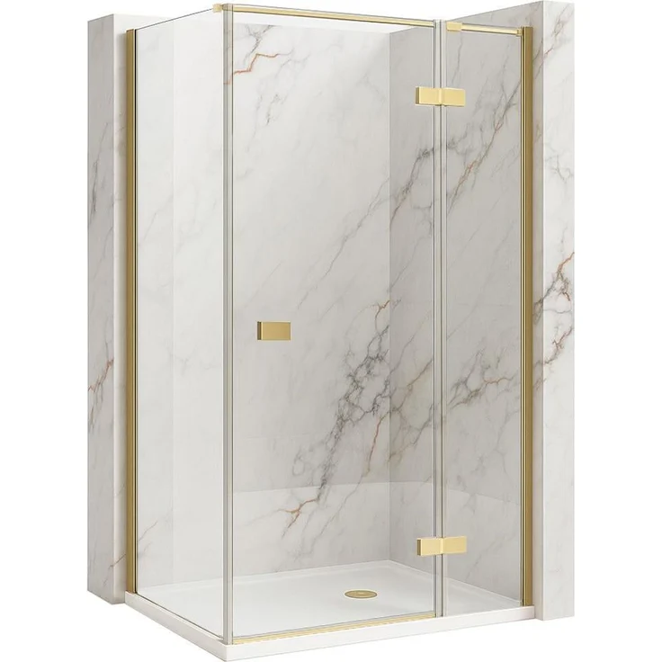 Rea Duschkabine Atlas 120X100 Left, Modernes Design mit gebürstetem Gold und Sicherheitsglas