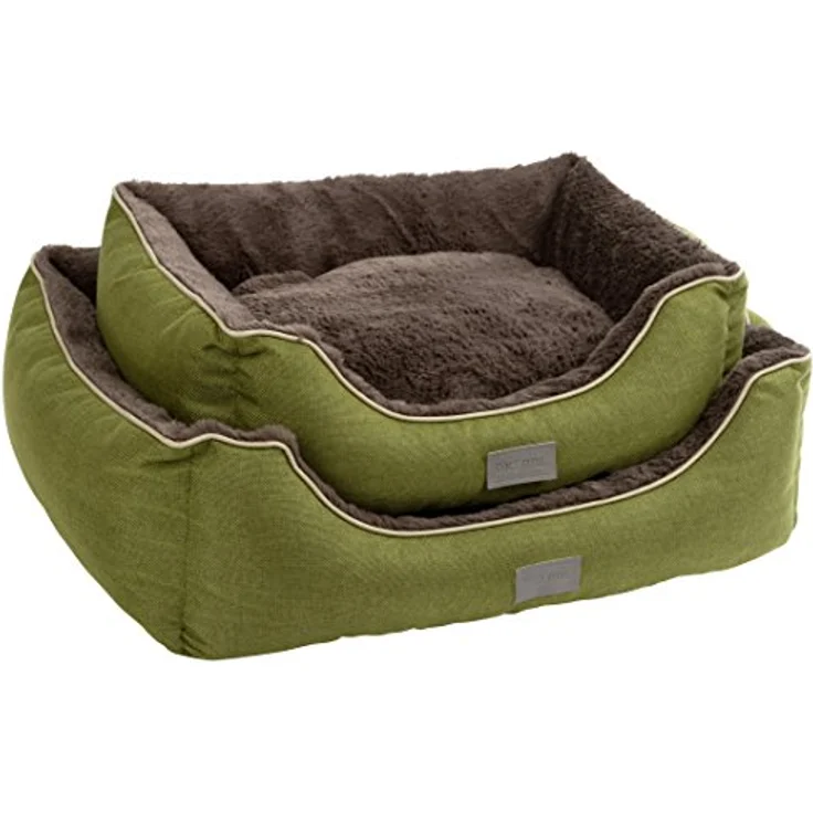 Kerbl Pet Kuschelbett Samuel für Hunde und Katzen, Hundekorb mit wendbarem Plüsch-Innenkissen, Waschbar, grün/dunkelgrau, 50x40x15 cm – Bild 2