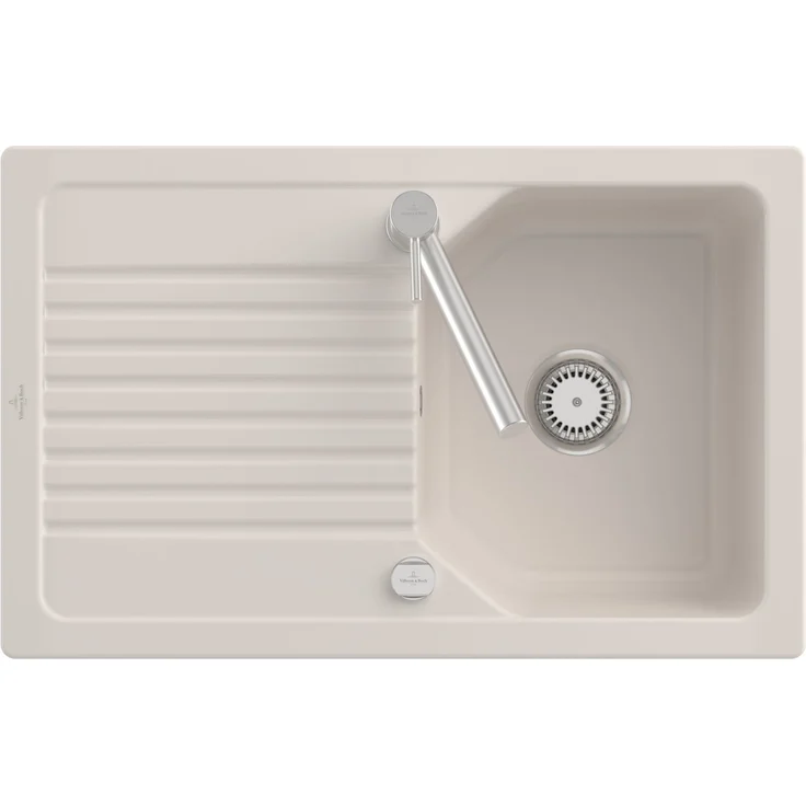 Villeroy & Boch Linara 45 Einbauspüle, Cremafarbene TitanCeram Spüle mit Excenterbetätigung für Unterschrankbreite ab 45 cm