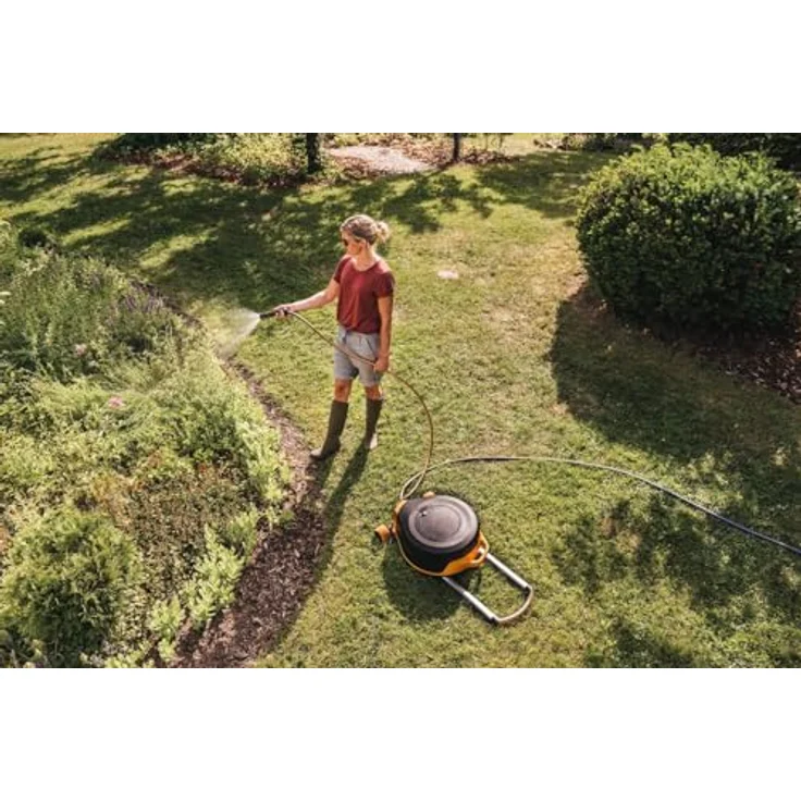 Fiskars Waterwheel XL, All-Inclusive-Bewässerungs-Set mit 27 m Reichweite, automatischem Aufrollen, Gartenschlauch Ø 13 mm, schwarz/orange – Bild 2