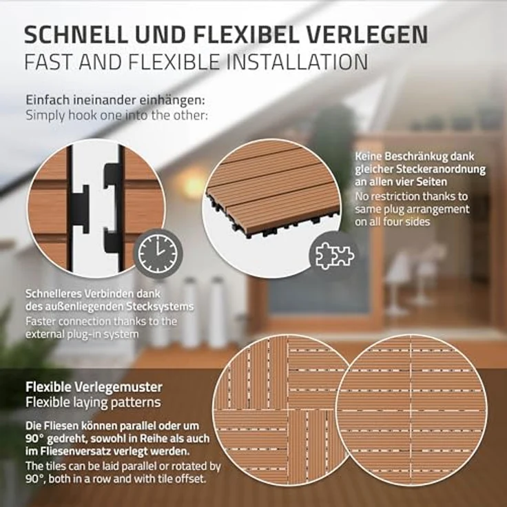 Terrassenfliesen 60x30 cm 6er Set für 1m² Hellbraun aus WPC – Bild 6