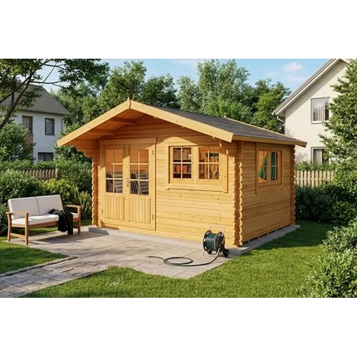 Alpholz Gartenhaus Holz Set Gabriel 400 x 300 cm, imprägniert (Pinie), inkl. Fußboden & Dacheindeckung, 10,5 m² Grundfläche – Bild 1