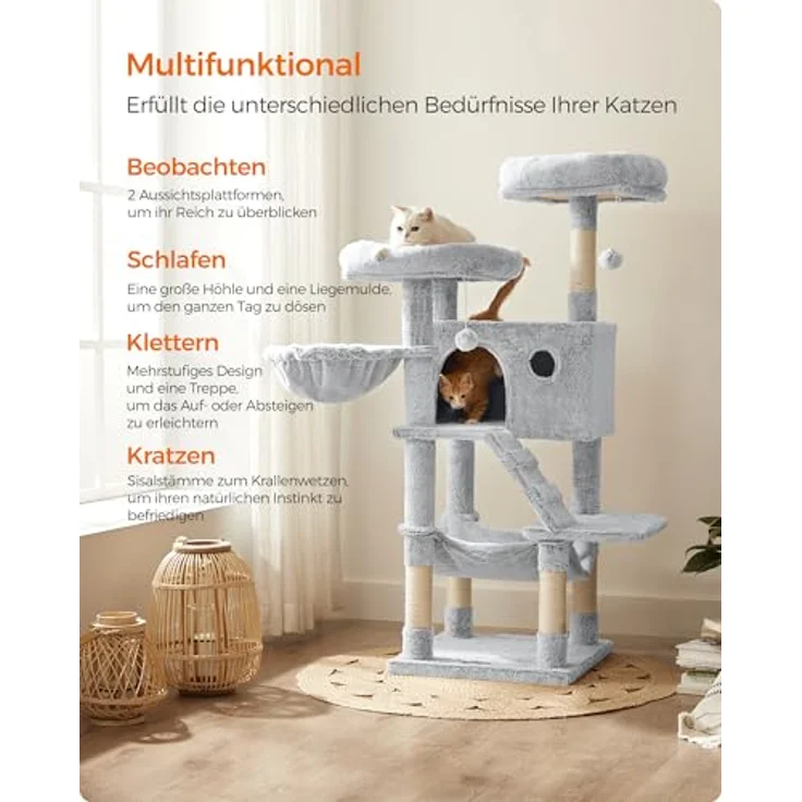 Feandrea Kratzbaum groß, Katzenbaum mit weichem Bezug, für große Katzen, Ombré-Grau-Weiß – Bild 4