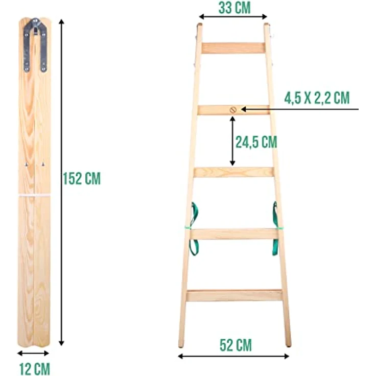 Holzleiter Standard 2x5 Stufen 150kg klappbare Malerleiter Klappleiter Doppelstufenleiter mit Eimerhaken – Bild 4