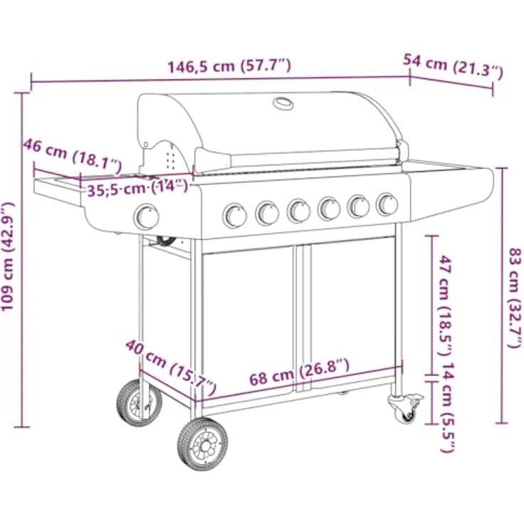vidaXL Gasgrill mit 7 Flammen Silbern Edelstahl, großzügige Grillfläche und stabil auf Rädern – Bild 3