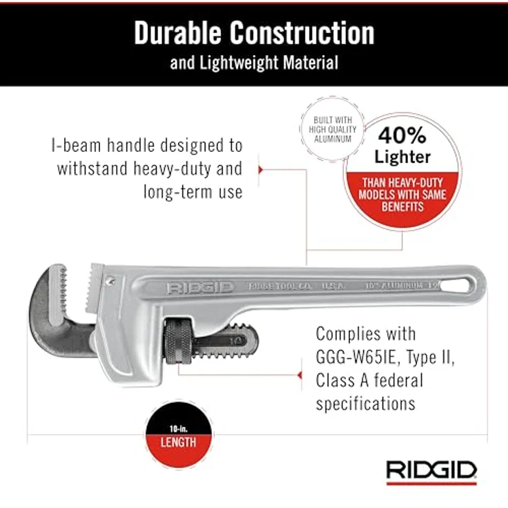 RIDGID 31090 Modell 810 gerade Aluminium-Rohrzange, 10'' Sanitär-Schraubenschlüssel – Bild 5