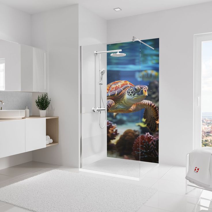 Schulte Duschrückwand 'DecoDesign' Motiv Schildkröte 90 x 210 cm Aluminiumverbundplatte in harmonischer Farbgebung