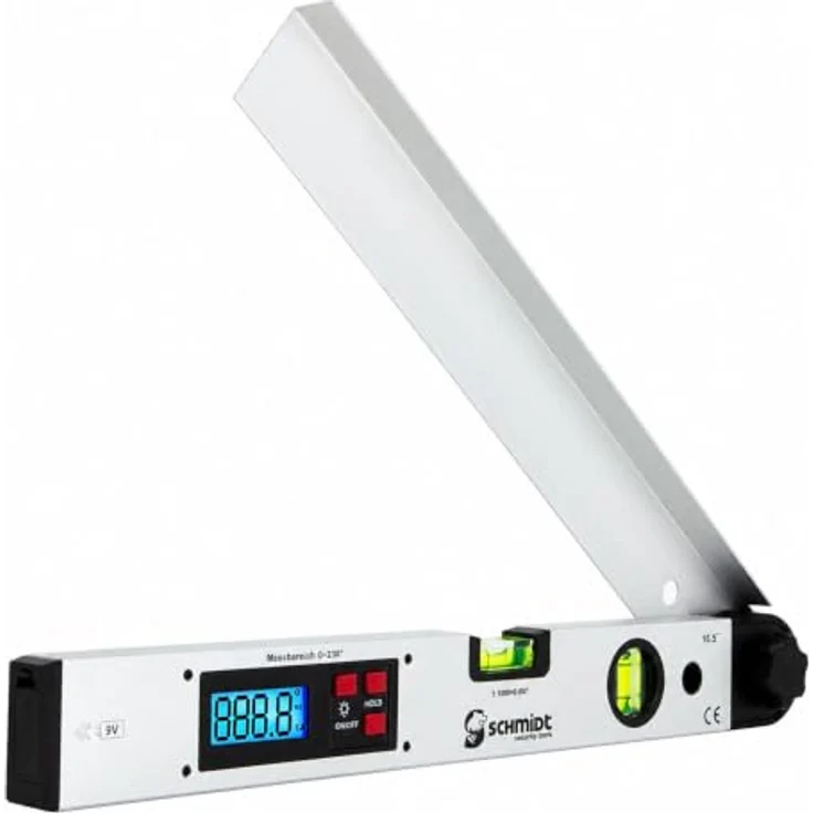 SCHMIDT security tools WM-420A digitale Wasserwaage und Winkelmesser, LCD Display mit blauer Hintergrundbeleuchtung, Messgenauigkeit ±0,5°, Silber – Bild 1