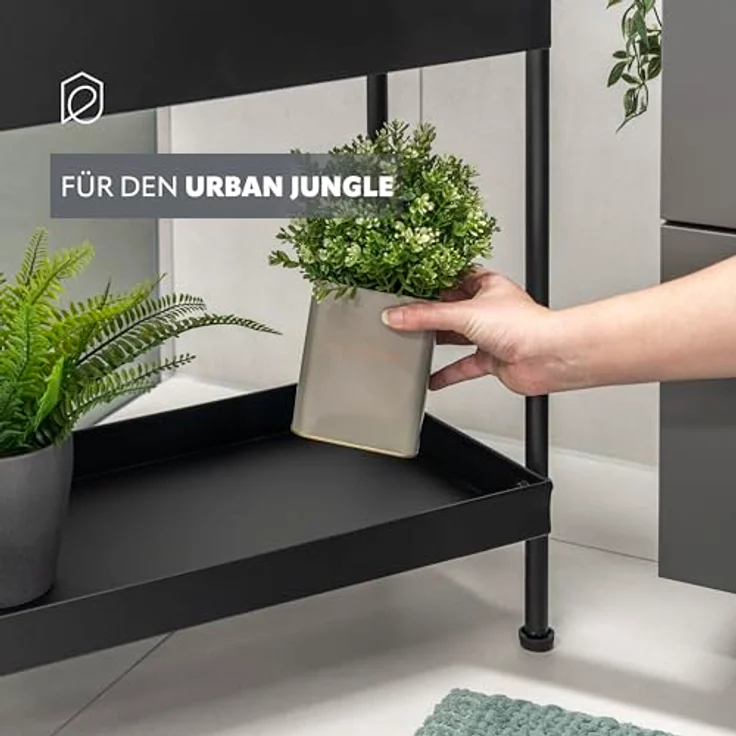 eluno Blumenständer, Metall schwarz, mit 2 Ablagen und höhenverstellbaren Füßen – Bild 4