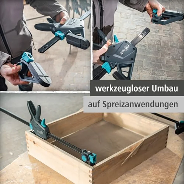 wolfcraft 2 Einhandzwingen PRO MAX, 250 kg Spannkraft, 150 mm Spannweite, intelligente Pumpmechanik für kontrolliertes Spannen – Bild 4