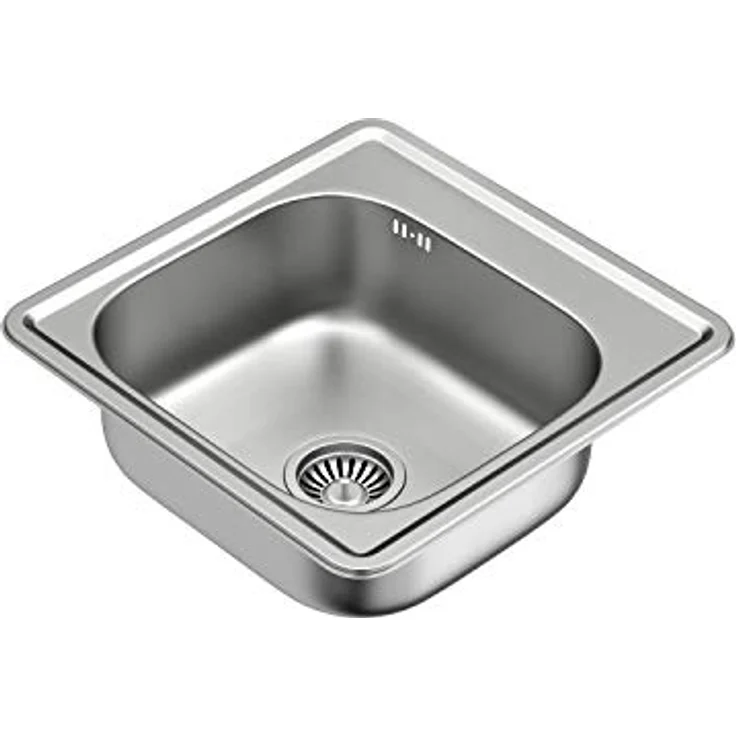 VBChome Einbauspüle mit Armatur 48x48 Satinstruktur ab 45er Unterschrank Edelstahl Küchenspüle mit Abtropffläche und eckiger Ablagefläche, Inox Wasserhahn – Bild 2