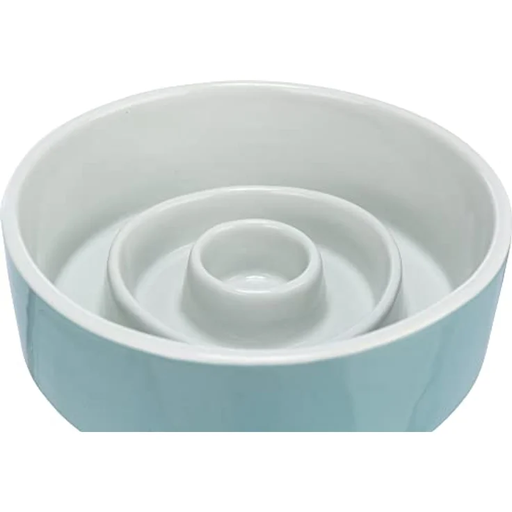 TRIXIE Slow Feeding Napf, Anti Schling Napf Für Hunde, Keramik, 0,45 L/Ø 14 cm, Grau/Blau - 24520 – Bild 1