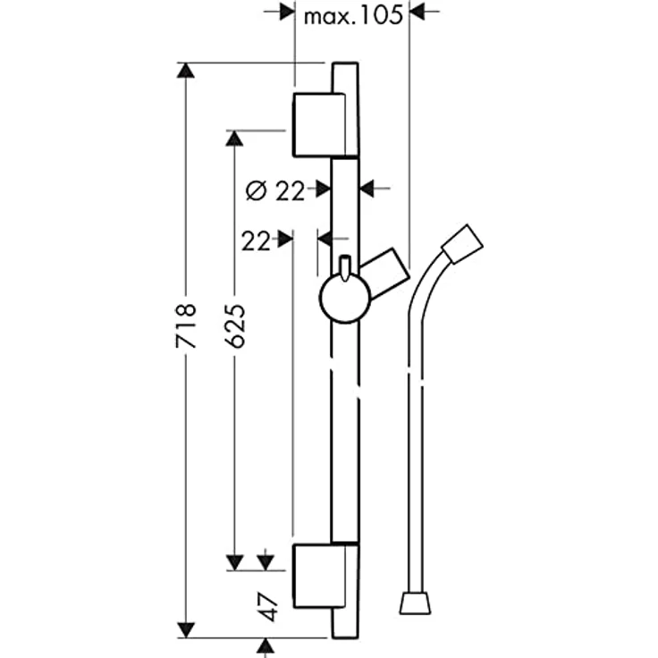 hansgrohe Duschstange Unica' S Puro 0,65m mit Brauseschlauch 1,60m, Mattschwarz, Trendiges Design, Bewegungsfreiheit und Komfort – Bild 2