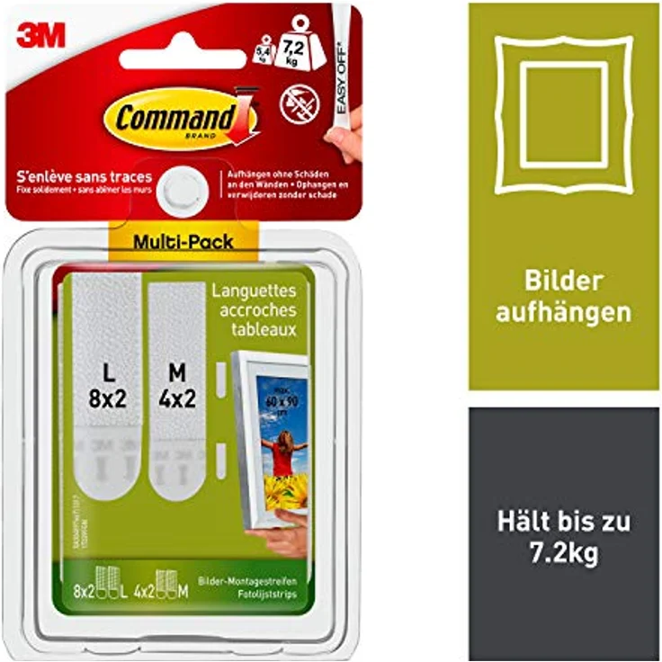 3M Command Bilder-Montage Strips M und L, Vorteilspack Weiß Inhalt: 12 Paar – Bild 2