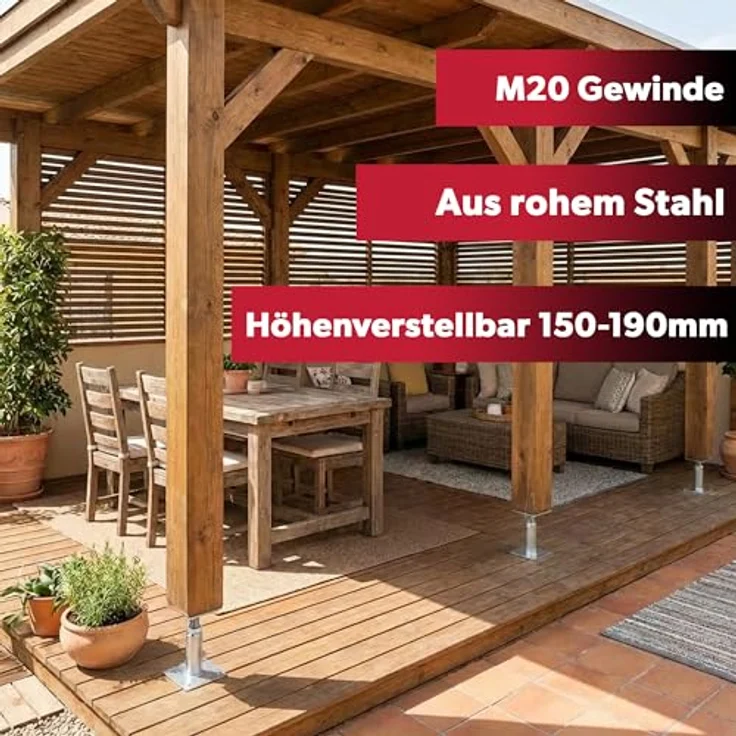 siwitec höhenverstellbarer I-Pfostenträger, 30-150 mm, 70 x 70 mm, für Holzkonstruktionen im Außenbereich, zum Aufschrauben, 1-St – Bild 3