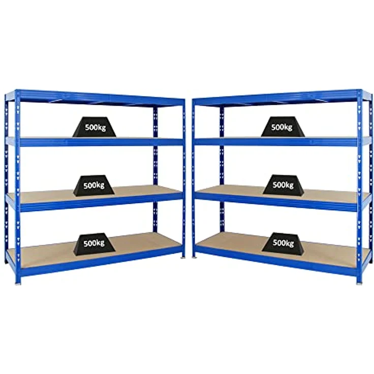 Proregal Schwerlastregal Mega Deal Profi RHINO, 180 x 160 x 60 cm, Traglast 500 kg pro Boden, 4 höhenverstellbare Böden, Steckmontage, Blau – Bild 1