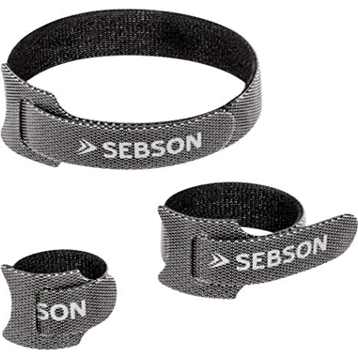 SEBSON Klettband Kabelbinder wiederverschließbar 50er Set - 12mm Breite; 25cm/ 15cm/ 10cm Länge - Klettband schwarz, variabel verschließbar – Bild 2