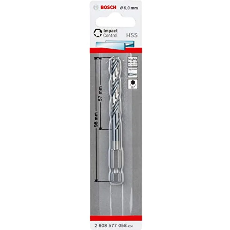 Bosch Accessories Metall-Spiralbohrer 6 mm, HSS Impact Control, 98 mm Gesamtlänge, 1 St.