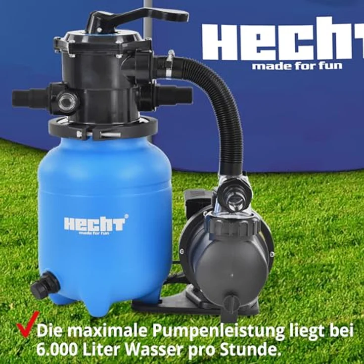 Hecht Sandfilteranlage 302111, 7-Wege Ventil, 12 kg Sandkapazität, 6 m³/h Förderleistung, 200W, 32/38 mm Schlauchanschlüsse – Bild 9