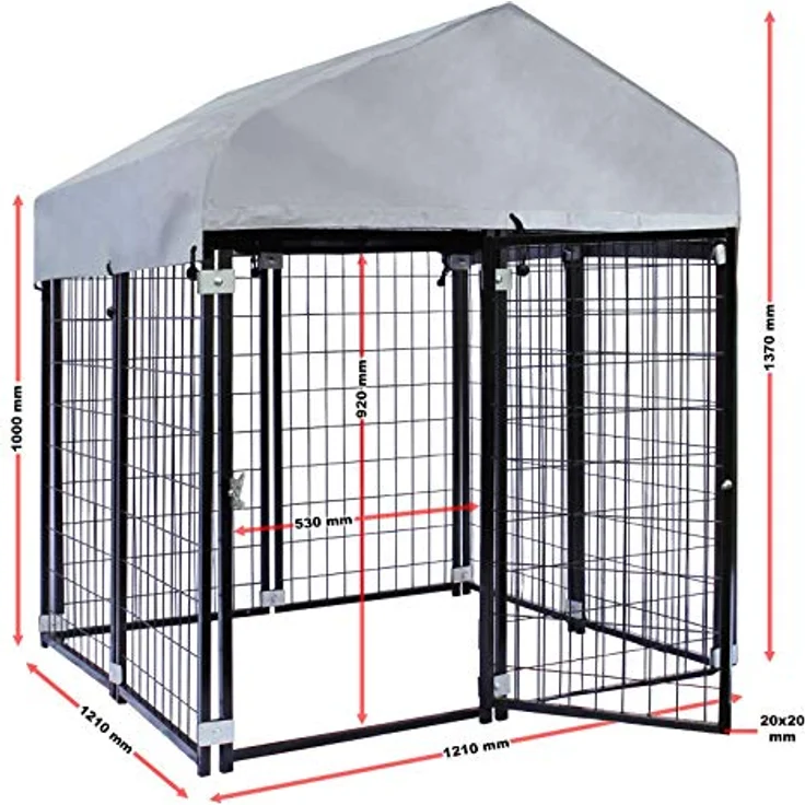 Wiltec Hundezwinger mit Überdachung 121 x 121 x 137 cm, Hundehütte mit Sonnendach, Stabiles Outdoor Hundehaus aus Stahl, Korrosionsbeständig - Wiltec – Bild 4