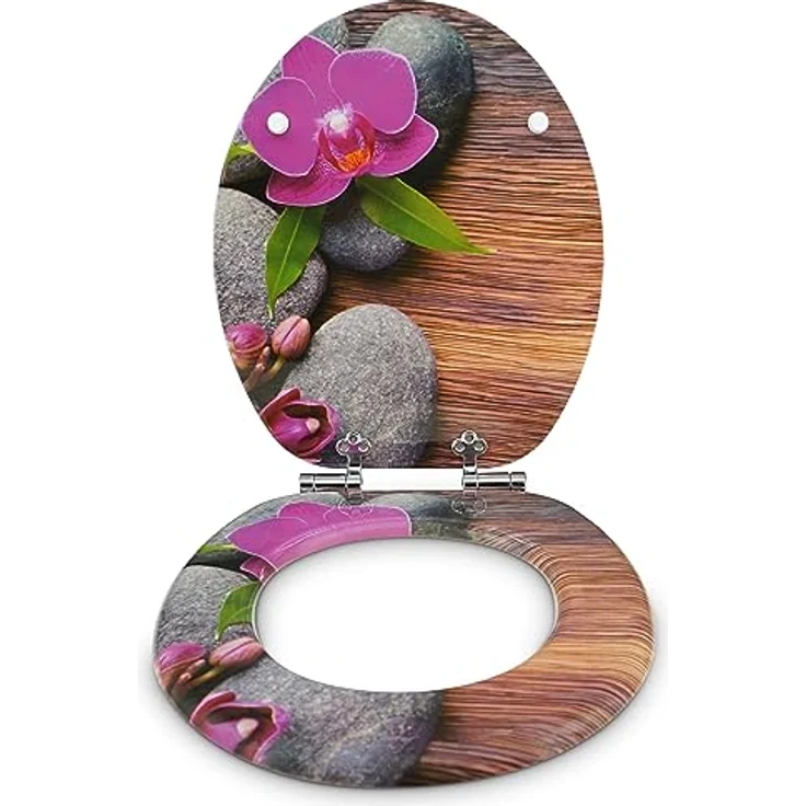 Sanfino WC Sitz Orchid, Toilettendeckel aus Holz mit Absenkautomatik, braun mit Motiv – Bild 3