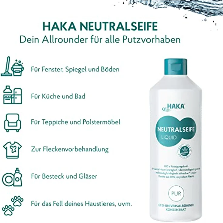 HAKA Neutralseife Liquid Pur 1 l Allzweckreiniger, umweltfreundlich und ph-neutral – Bild 2