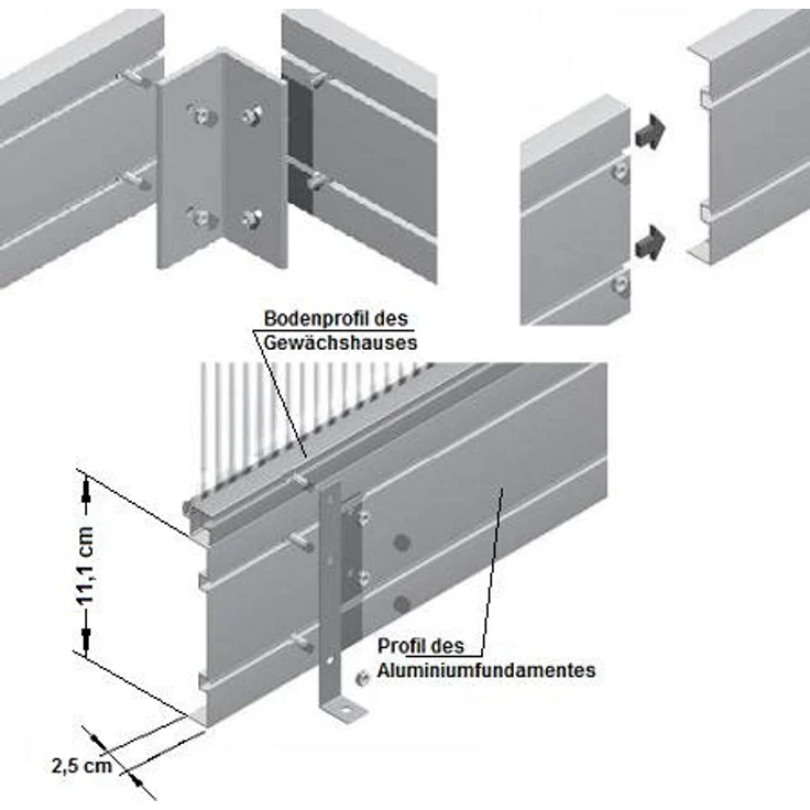 Gutta Fundamentrahmen F3, Aluminium 230 x 228 cm, stabilisierende Basis für Gewächshäuser – Bild 2