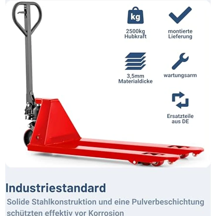 Pallit Gabelhubwagen COLOR, 2500 kg Tragkraft, 1150 mm Gabellänge, manuell hydraulisch, RAL 2011 tieforange, PU Rollen – Bild 5