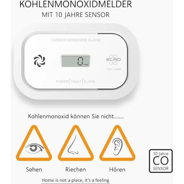 ELRO FC5003 Kohlenmonoxidmelder, 10-Jahres-Sensor mit LCD Display und 3 Jahre Batterien, zuverlässiger Schutz laut EN50291 – Bild 2