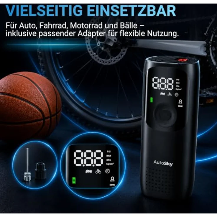 AutoSky AAC-301, Reifenpumpe mit Taschenlampe, Powerbank und 150 PSI Druck – Bild 6